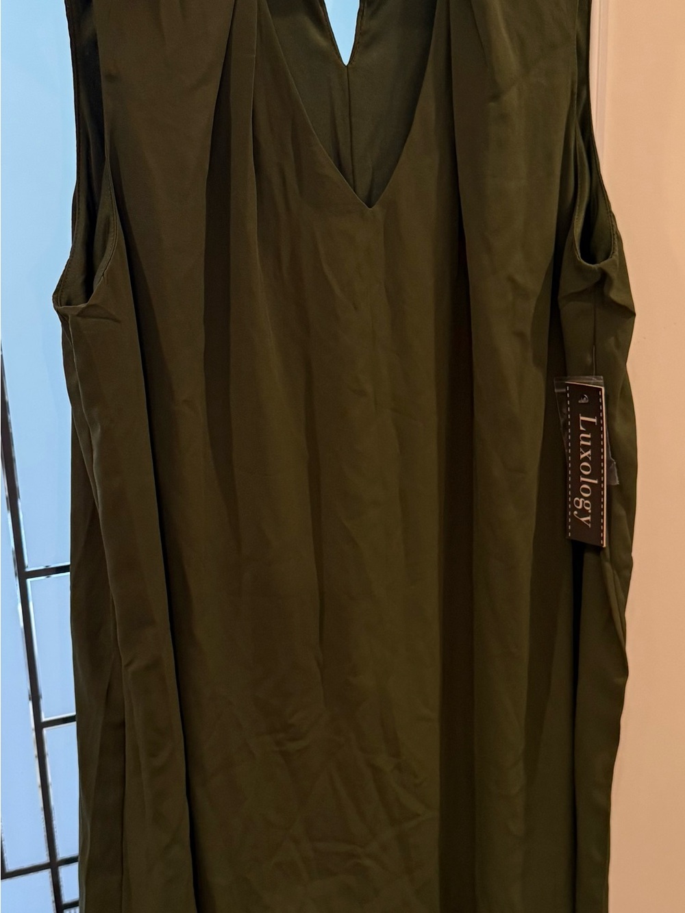 Luxology Olive Green V-Neck Sleeveless Dress